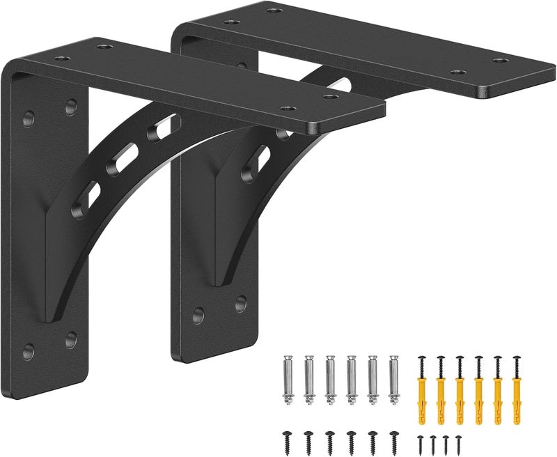 Firmetal 7 inch x 6 inch Heavy Duty Shelf Brackets , Max Load 1100 Lbs ,Premium Alloy Metal Mantel Brackets (Set of 2) Fireplace Mantel Brackets - Countertop Support (7" x 6" ) - Image 1